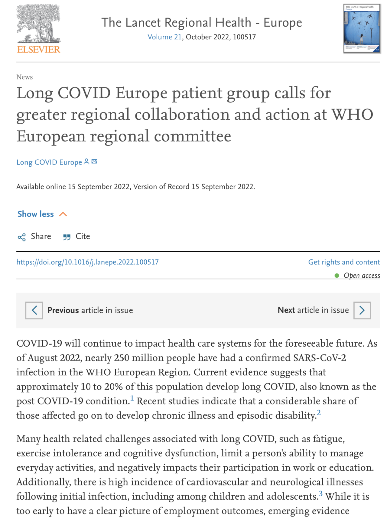 The Lancet Regional Health Europe Publication | Long-Covid Europe